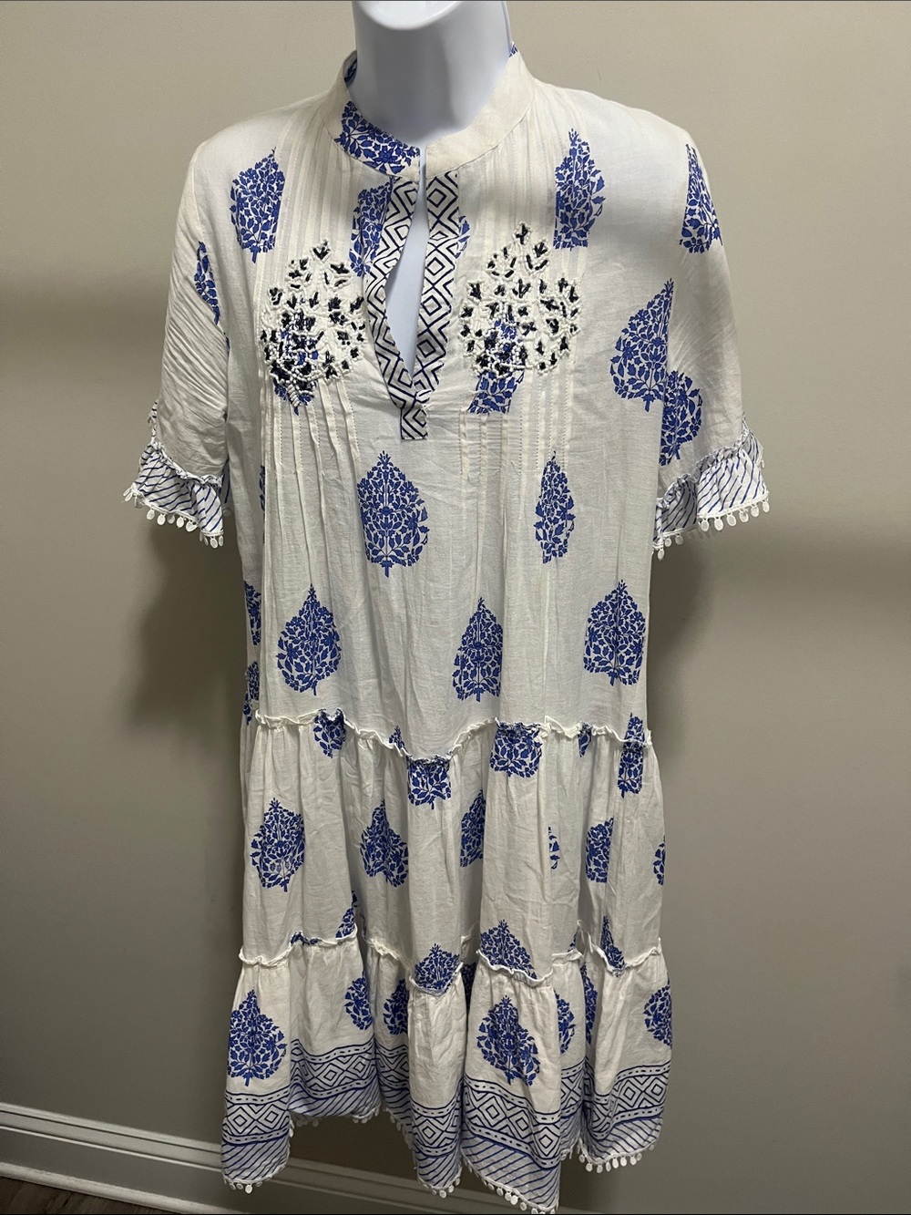 ICONIQUE 100% Cotton Embroidered Tiered Dress - Picture 6 of 7